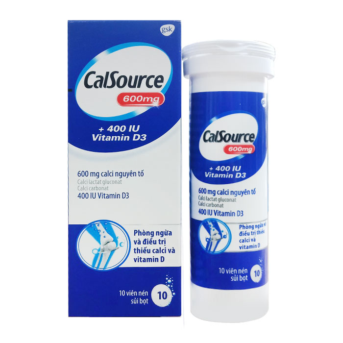CalSource 600mg + 400 IU Vitamin D3 GSK Tuýp 10 viên