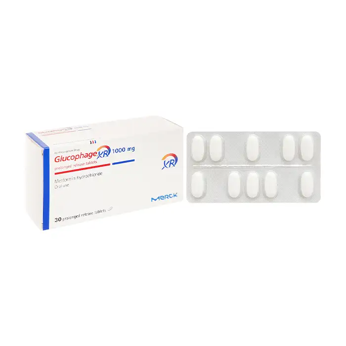 Glucophage XR 1000mg Merck 3 vỉ x 10 viên - Điều trị đái tháo đường