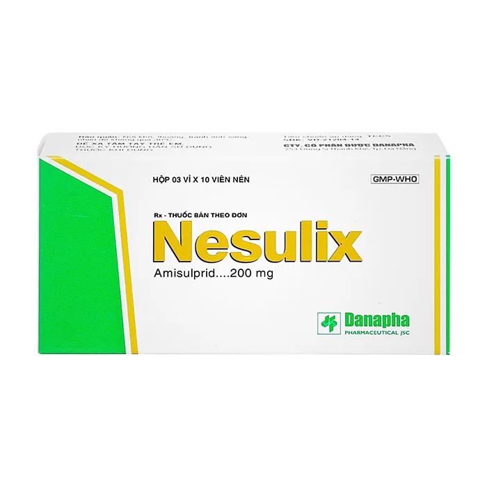 Nesulix 200mg Danapha (Hộp 3 vỉ x 10 viên) - Điều trị các rối loại cấp tính và mạn tính của bệnh tâm thần phân liệt