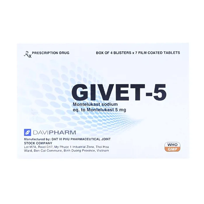 Givet-5 (4 vỉ x 7 viên) - Thuốc phòng và điều trị viêm phế quản