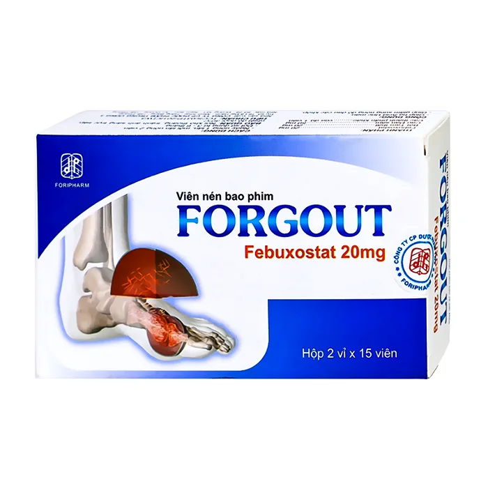 Forgout 20mg (2 vỉ x 15 viên) - Giảm sưng nóng đỏ đau các khớp, Acid Uric máu