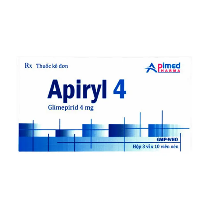 Apiryl 4mg (3 vỉ x 10 viên) - Điều trị đái tháo đường type 2