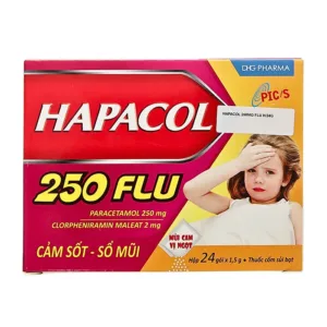 Hapacol 250 Flu (24 gói x 1.5g) - Thuốc cốm sủi bọt trị cảm cúm, sổ mũi