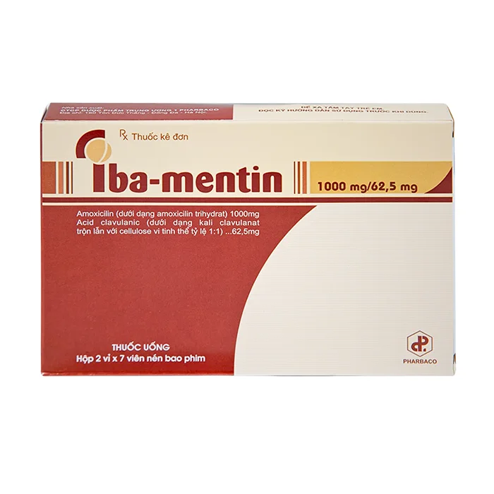 Iba-Mentin 1000mg/62.5mg (2 vỉ x 7 viên) - Điều trị viêm Amidan, viêm xoang, viêm phế quản