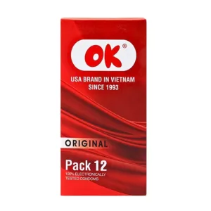 Bao cao su OK Original (12 cái) - Không mùi, bổ sung chất bôi trơn và không chứa chất diệt tinh trùng