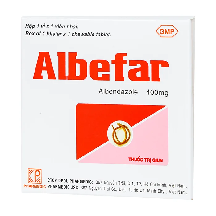 Albefar Pharmedic (1 vỉ x 1 viên) - Điều trị nhiễm giun đũa, gium kim, giun móc, giun tóc, giun lươn