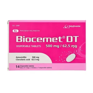 Biocemet DT 500mg/62,5mg (2 Vỉ x 7 Viên) - Điều trị viêm amiđan, viêm xoang, viêm tai giữa