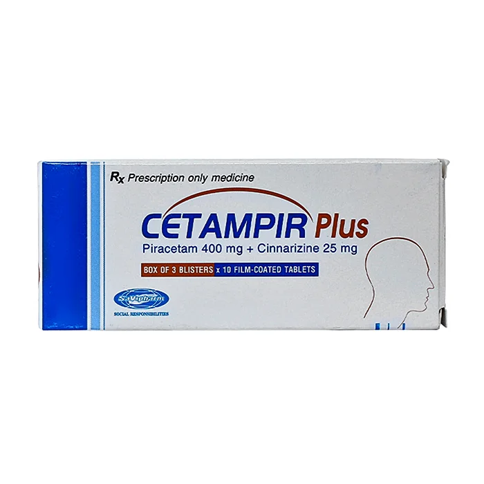 Cetampir Plus 400mg/25mg (3 vỉ x 10 viên) - Điều trị rối loạn thiểu năng vỏ não, động kinh, giảm trí nhớ