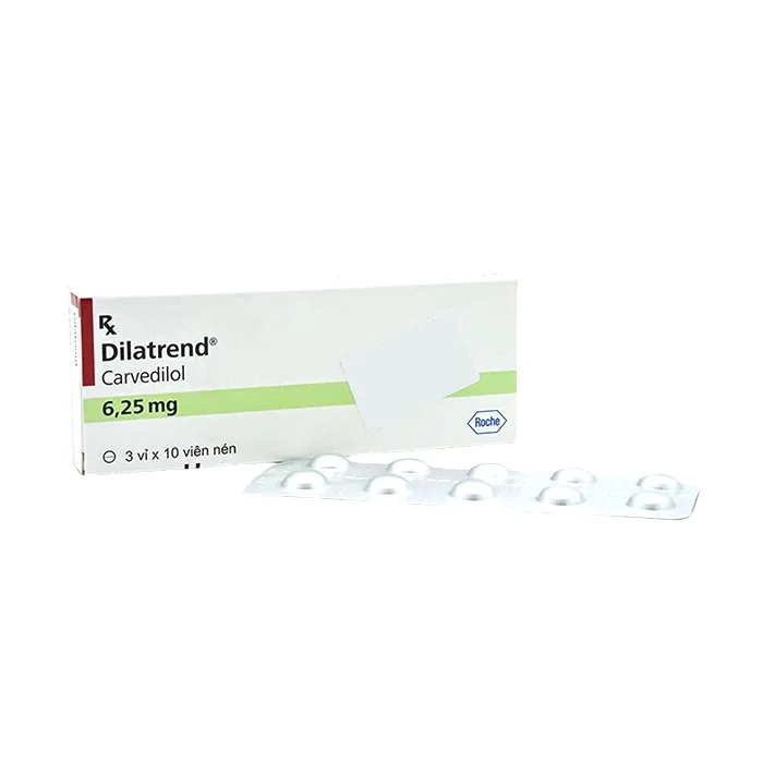Dilatrend 6.25mg (3 vỉ x 10 viên) - Điều trị tăng huyết áp, bệnh mạch vành, suy tim mạn