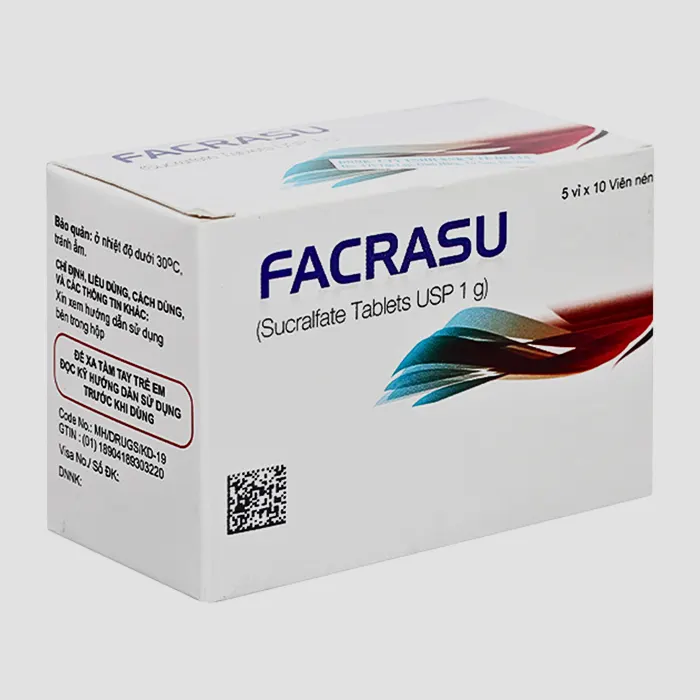 Facrasu 1g (5 vỉ x 10 viên) - Trị loét dạ dày, tá tràng, trào ngược dạ dày - thực quản