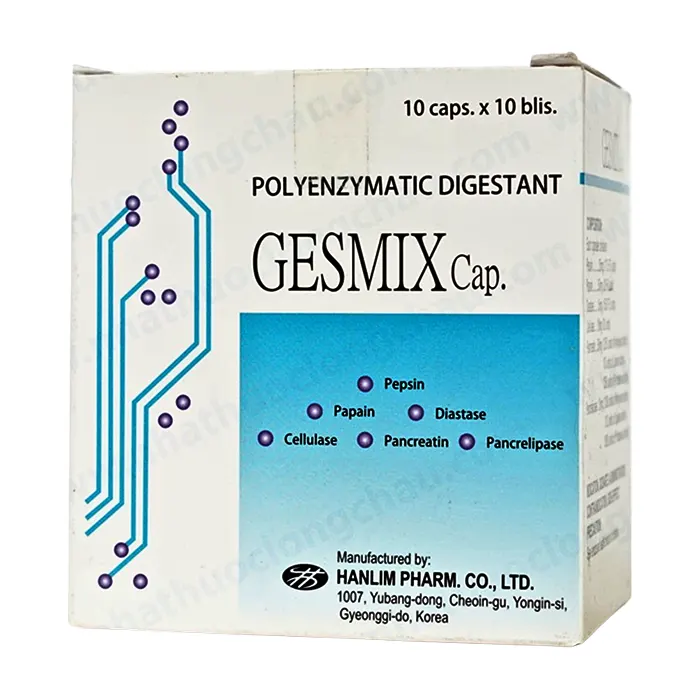 Gesmix Cap (10 vỉ x 10 viên) - Bổ sung men tiêu hóa, trị đầy hơi