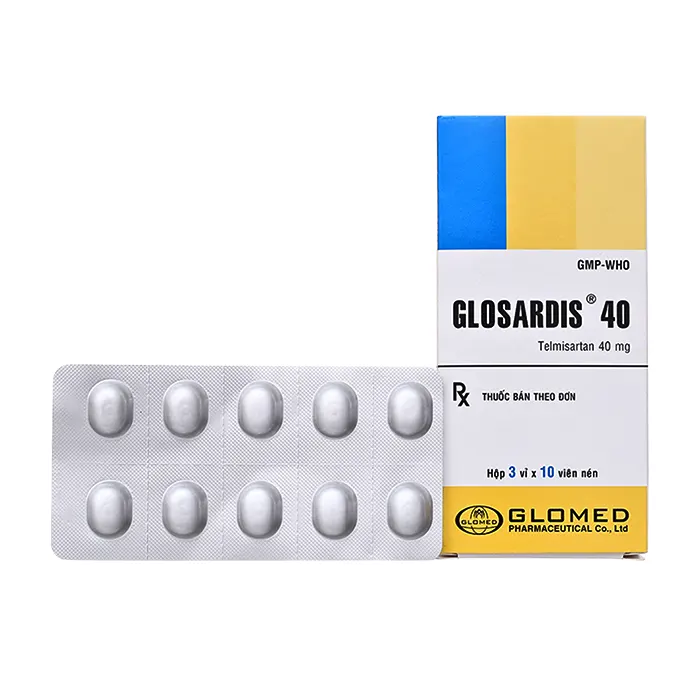 Glosardis 40 Glomed (3 vỉ x 10 viên) - Điều trị tăng huyết áp vô căn, phòng ngừa bệnh tim mạch
