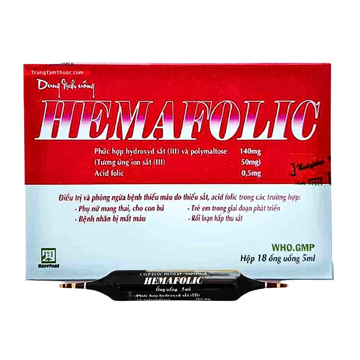 Hemafolic 100mg (10 ống x 10 ml) - Điều trị thiếu máu do thiếu sắt, thiếu acid folic