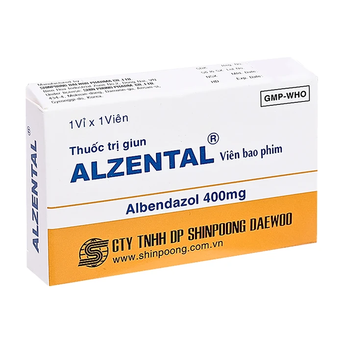 Alzental 400mg Shinpoong (1 vỉ x 1 viên) - Điều trị nhiễm một hoặc nhiều loại ký sinh trùng đường ruột