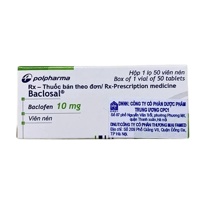 Baclosal 10mg (1 lọ x 50 viên) - Điều trị co cứng cơ, tổn thương tủy sống