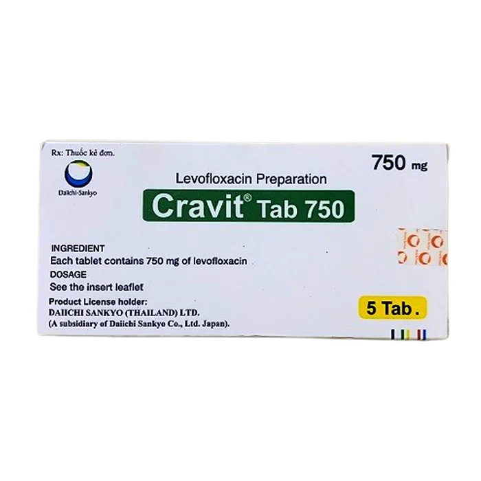 Cravit Tab 750mg (1 vỉ x 5 viên) - Điều trị nhiễm khuẩn nhẹ, trung bình và nặng