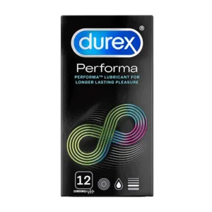 Durex Performa (12 cái) - Bao cao su có gel bôi trơn, kéo thời điểm cực khoái trong lúc quan hệ