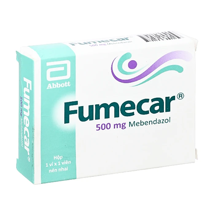 Fumecar 500mg (1 vỉ x 1 viên) - Viên nhai trị giun kim, giun tóc, giun đũa, giun móc