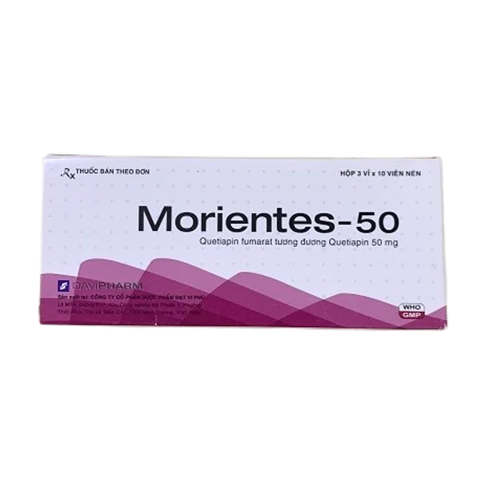 Morientes-50 (3 vỉ x 10 viên) - Điều trị tâm thần phân liệt, cơn hưng cảm do bị rối loạn lưỡng cực