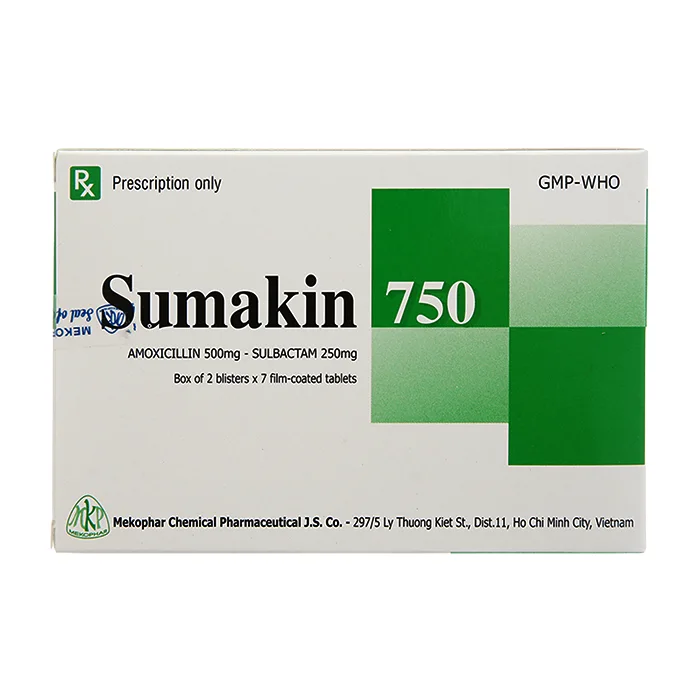 Sumakin 750 Mekophar (2 vỉ x 7 viên) - Điều trị viêm tai giữa, viêm xoang