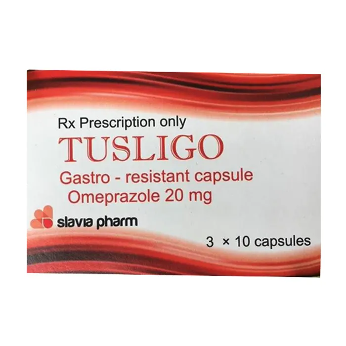 Tusligo 20mg (3 vỉ x 10 viên) - Điều trị và dự phòng loét dạ dày tá tràng, trào ngược dạ dày thực quản, Zollinger – Ellison.