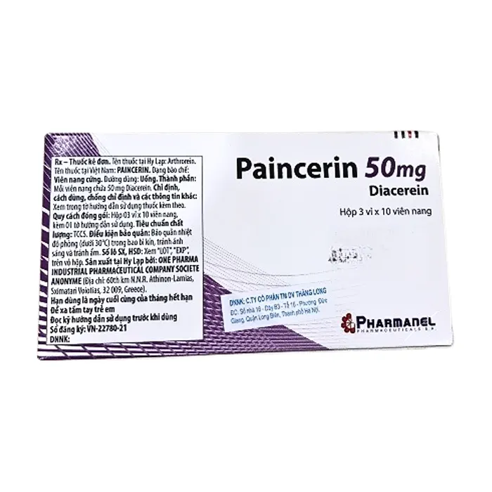 Paincerin 50mg (Diacerein) - Điều trị triệu chứng thoái hóa khớp hông, gối