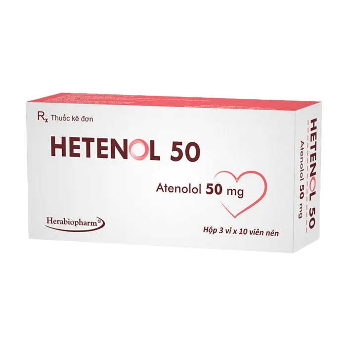 Hetenol 50 (3 vỉ x 10 viên) - Điều trị tăng huyết áp, ngăn ngừa các cơn đau thắt ngực