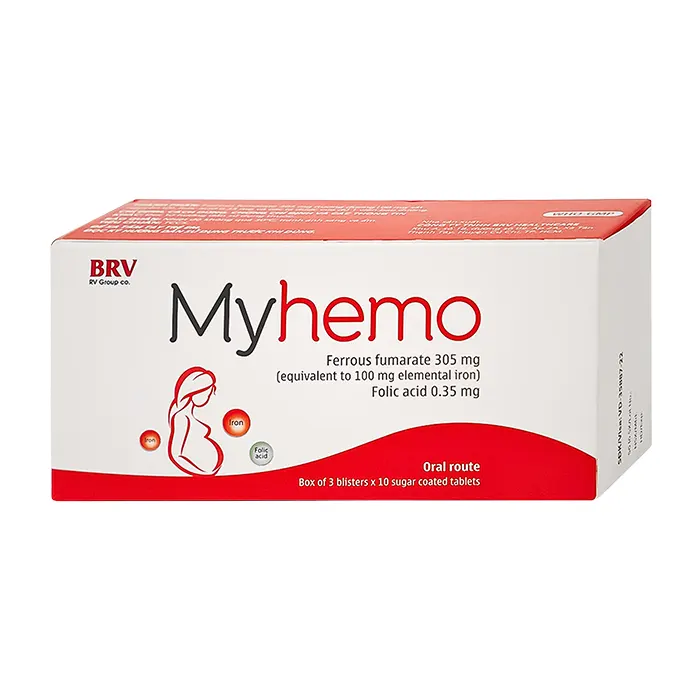 Myhemo BRV (305mg/0.35mg) - Điều trị dự phòng thiếu sắt và folic acid trong khi mang thai