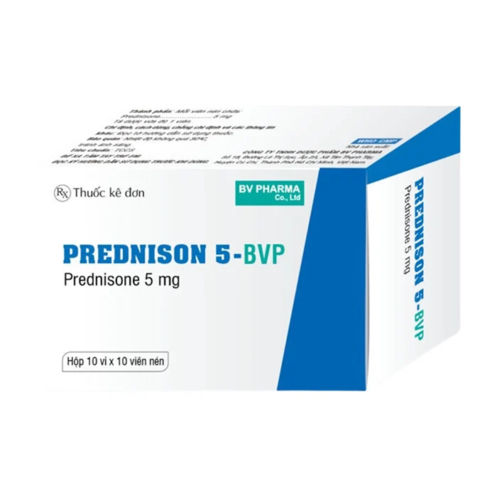 Prednisone 5 BVp (10 vỉ x 10 viên) - Kháng viêm, thấp khớp, bệnh da, dị ứng, bệnh đường hô hấp