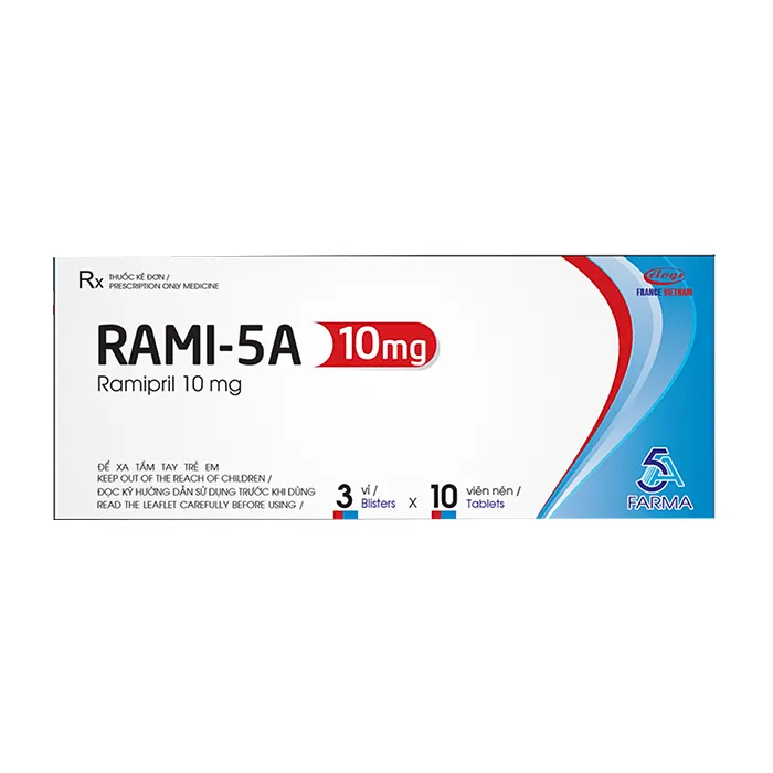 Rami 5A 10mg (3 vỉ x 10 viên) - Điều trị tăng huyết áp, nhất là ở bệnh nhân tăng huyết áp có suy tim, sau nhồi máu cơ tim