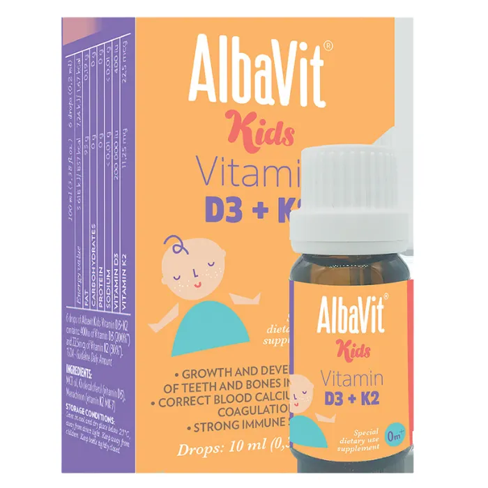 Albavit Kids Vitamin D3+K2 (10ml) - Bổ sung Vitamin D3 vào chế độ ăn hàng ngày của trẻ