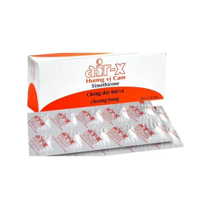 Air-X 80mg (10 vỉ x 10 viên) - Hương vị cam trị đầy hơi và chướng bụng