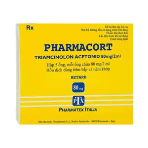 Pharmacort 80mg/2ml (Hộp 1 vỉ x 5 ống 2ml) - Điều trị thông thường trong hen suyễn, viêm da dị ứng