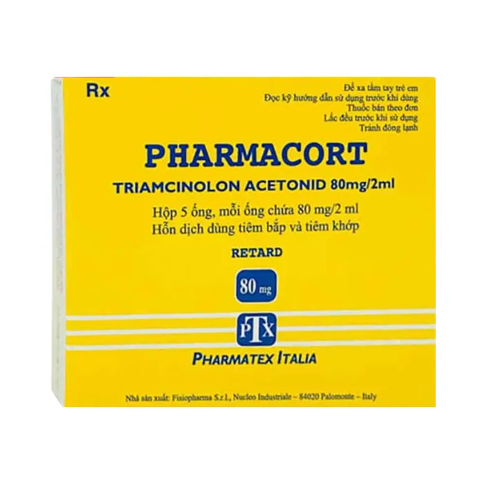 Pharmacort 80mg/2ml (Hộp 1 vỉ x 5 ống 2ml) - Điều trị thông thường trong hen suyễn, viêm da dị ứng