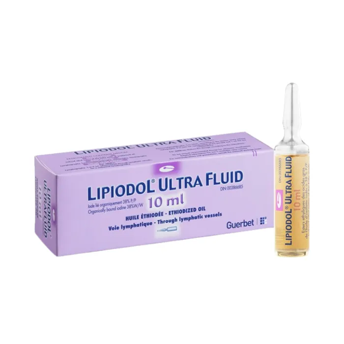 Lipiodol Ultra Fluide (Hộp 50 ống x 10ml) - Sử dụng trong chụp X quang chẩn đoán tổn thương ở hệ bạch huyết hoặc gan