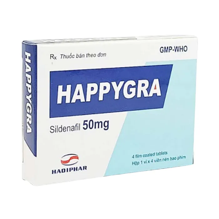Happygra 50mg (Hộp 1 vỉ x 4 viên) - Điều trị bệnh rối loạn cương dương
