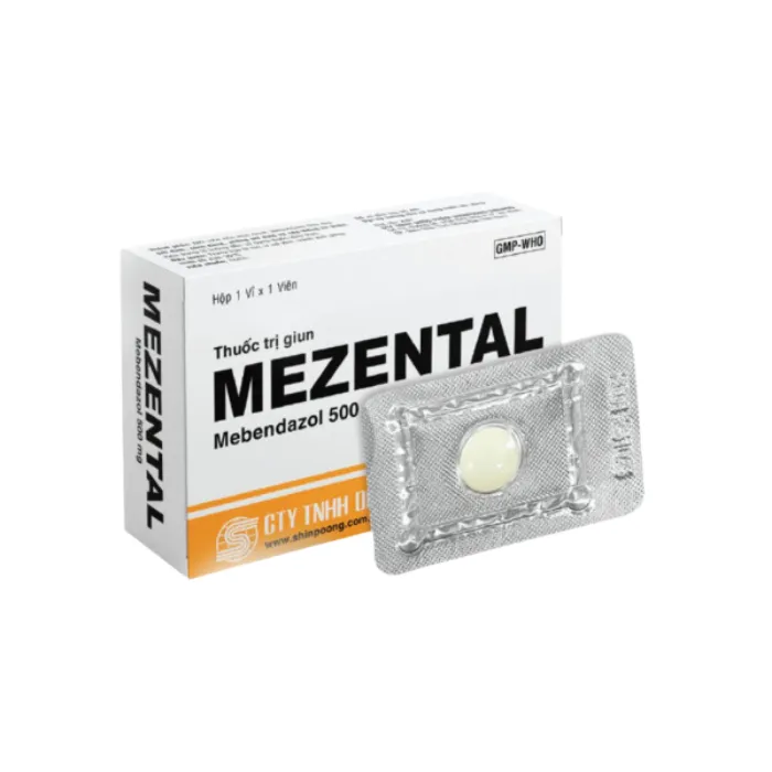 Mezental 500mg (1 vỉ x 1 viên) - Điều trị nhiễm một hoặc nhiều loại giun đường ruột như giun đũa, giun kim, giun móc, giun tóc