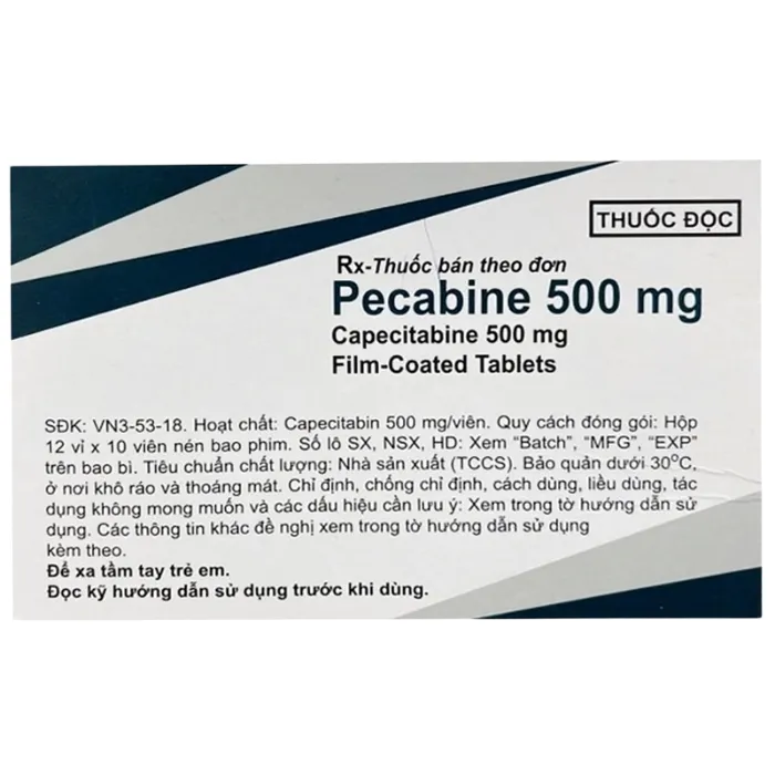 Pecabine 500mg (12 vỉ x 10 viên) - Điều trị ung thư đại trực tràng di căn, ung thư dạ dày tiến triển
