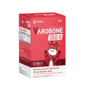 Varobone Calci D (Chai 60 viên) - Viên nhai hương dâu bổ sung Calci và vitamin D3 cho trẻ em