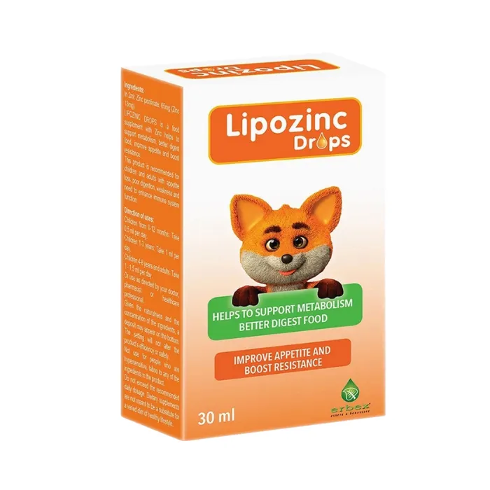 Lipozinc Drops Erbex 30ml - Bổ sung kẽm hữu cơ giúp bé ăn ngon, tăng đề kháng