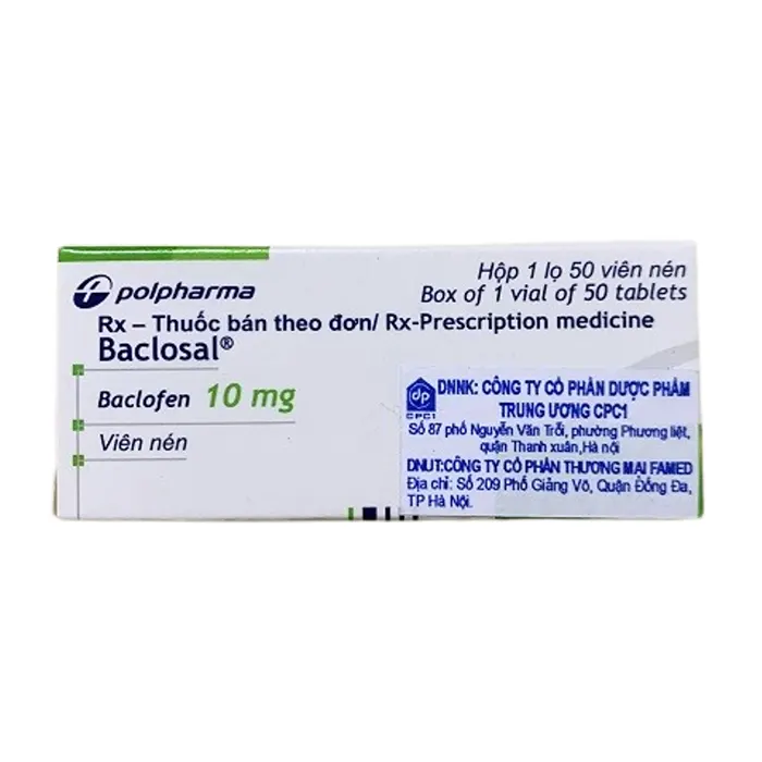 Baclosal 10mg (Hộp 1 lọ x 50 viên) - Điều trị co cứng cơ, tổn thương tủy sống