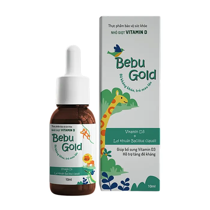 Nhỏ giọt vitamin D BebuGold (Hộp 1 lọ 10 ml) - Giúp bé cao lớn, hỗ trợ tiêu hóa và tăng sức đề kháng cho bé