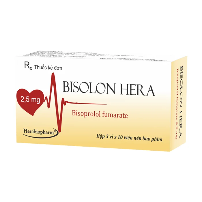 Bisolon Hera 2.5mg (3 vỉ x 10 viên) - Điều trị tăng huyết áp, đau thắt ngực ổn định mạn tính