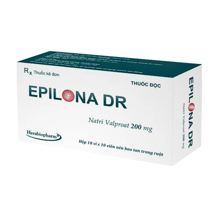 Epilona DR 200mg Herabiopharm (Hộp 03 vỉ x 10 viên) - Điều trị bệnh động kinh toàn thể, cục bộ