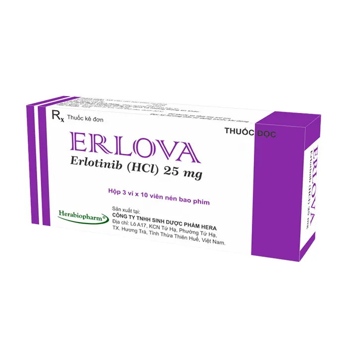 Erlova 25mg (3 vỉ x 10 viên) - Điều trị u phổi không phải tế bào nhỏ (NSCLC), ung thư tuyến tụy