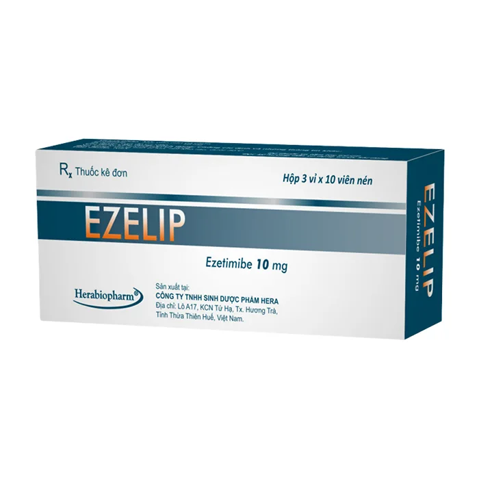 Ezelip 10 (3 vỉ × 10 viên) - Tăng cholesterol máu nguyên phát, tim mạch