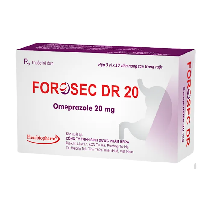 Forosec DR 20 (3 vỉ x 10 viên) - Thuốc trị loét dạ dày, trào ngược dạ dày