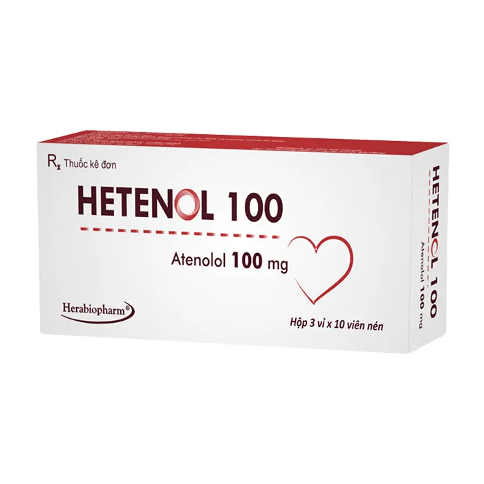 Hetenol 100 (3 vỉ x 10 viên) - Điều trị tăng huyết áp, ngăn ngừa các cơn đau thắt ngực