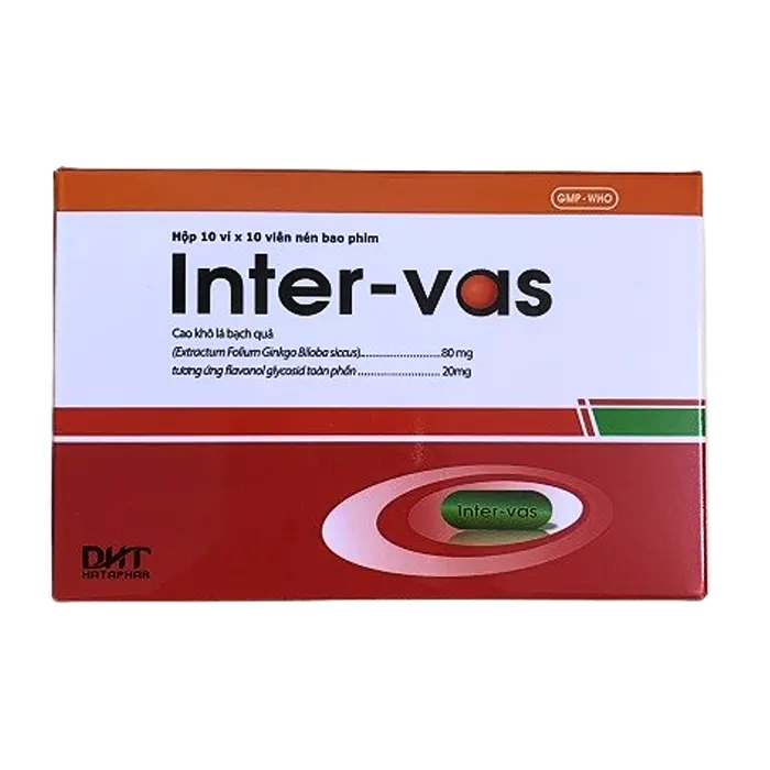 Inter-Vas (10 vỉ x 10 viên) - Điều trị cho người bệnh thiểu năng tuần hoàn não và suy giảm trí nhớ