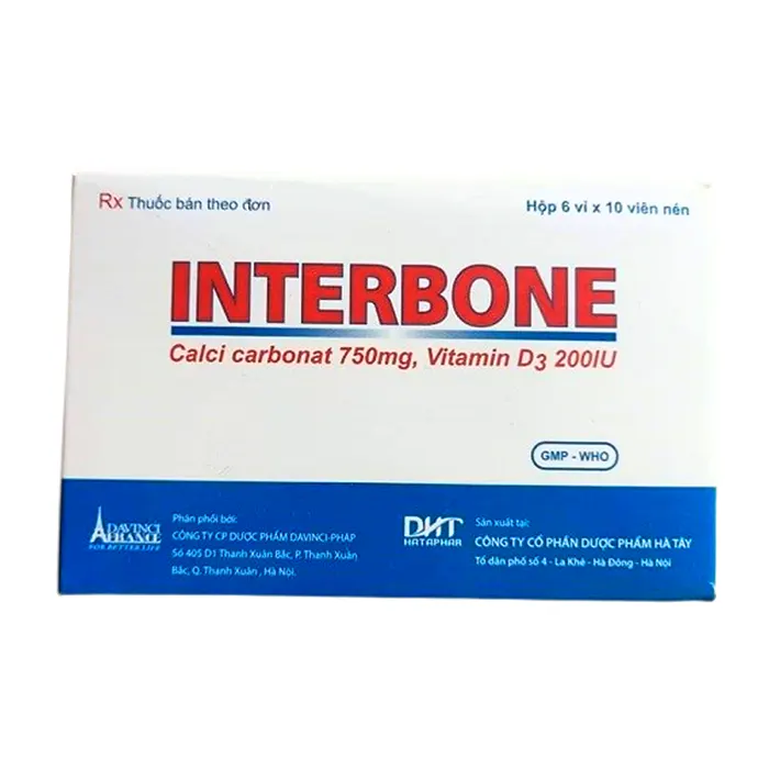 Interbone (6 vỉ x 10 viên) - Dự phòng và điều trị thiếu hụt calci, vitamin D3